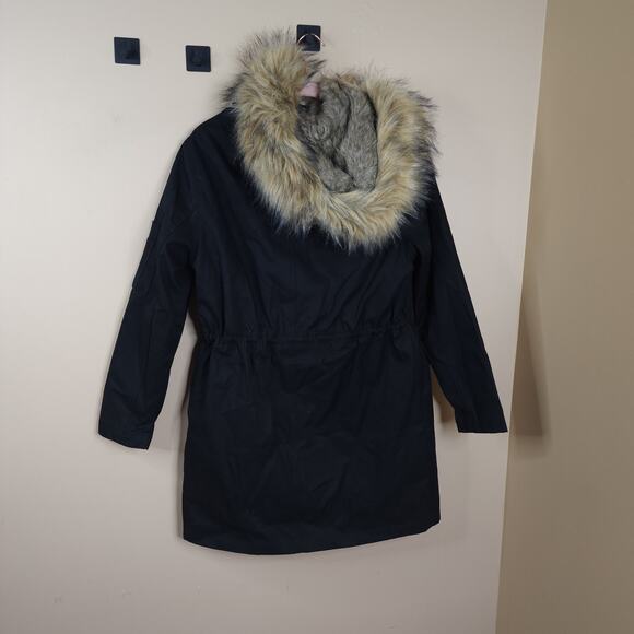 ASOS Faux Fur Hood Drawstring Parka Coat in Black Size 6 - Picture 8 of 15